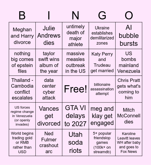 2026 Out of Pocket Bingo Card