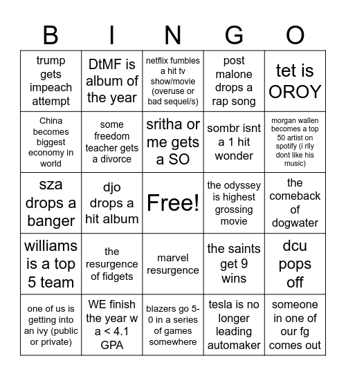 2026 Bingo Card