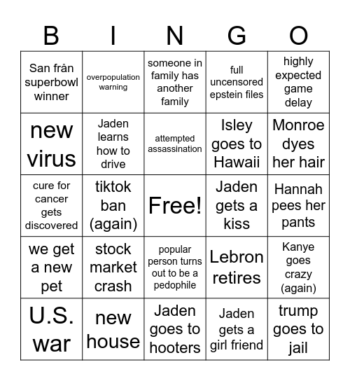 2026 bingo Card