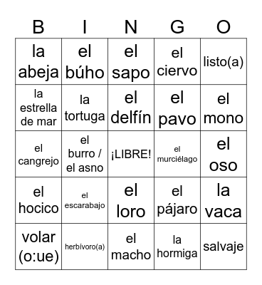 Animales del Mundo Bingo Card