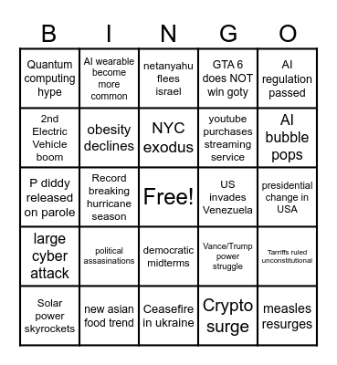 2026 prediction bingo Card