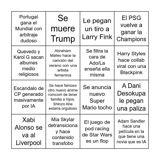 Bingo 2026 Bingo Card