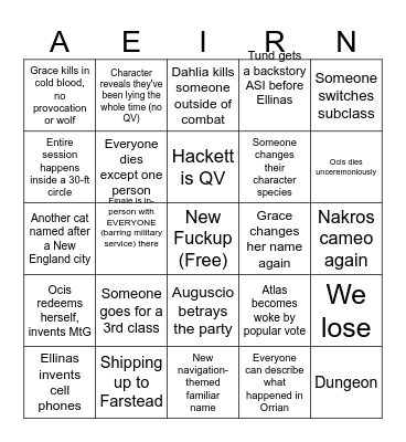 Aeirn 2026 Bingo Card
