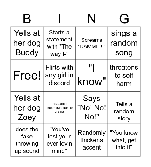 Alis-isms Bingo Card