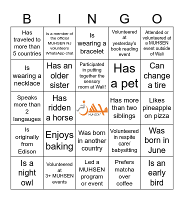 MUHSEN Volutneer Bingo! Bingo Card