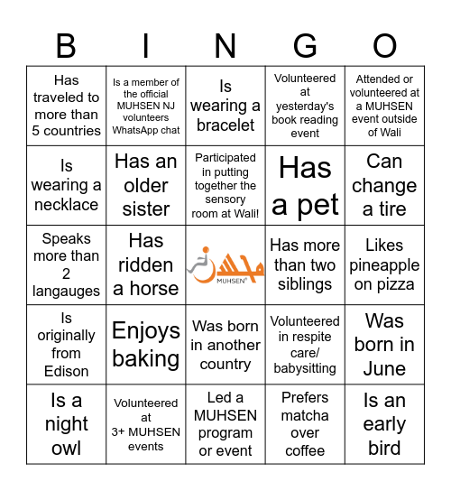 MUHSEN Volutneer Bingo! Bingo Card