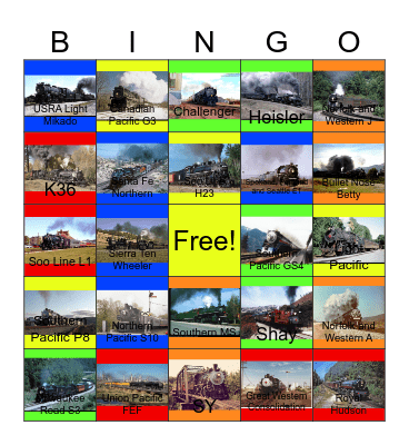 American Steam Engines that I would like to capture on video on a camera with PWP someday Bingo Card