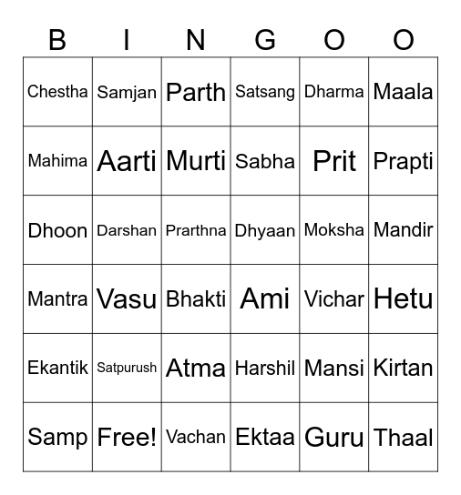 Samp Bingo Card
