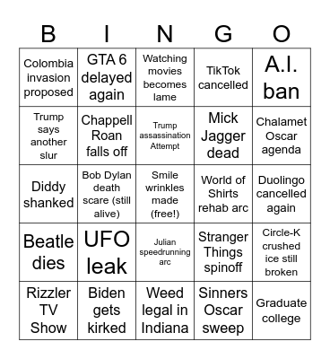 2026 Bingo Card