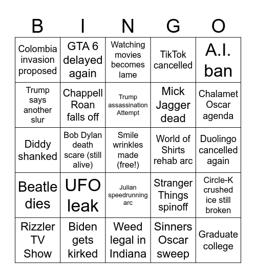 2026 Bingo Card