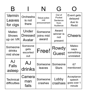 Squat Gym Saturday Awards Bingo Card