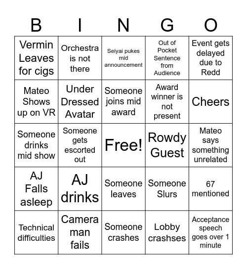 Squat Gym Saturday Awards Bingo Card