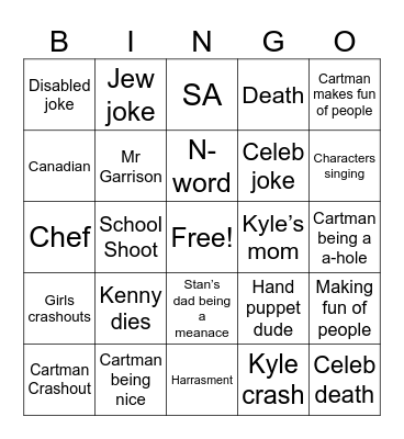 South Park Bingo Card