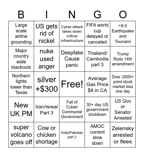 2026 WTF will Happen Bingo Card