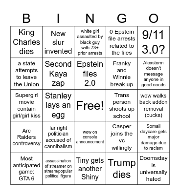 2026 BINGO CHARLE KIRK AGARTHA Bingo Card