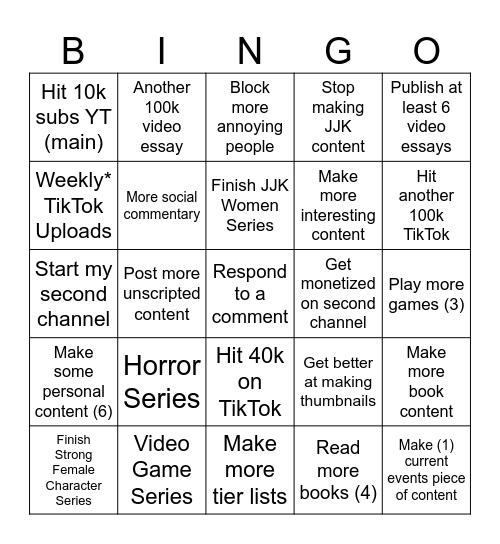 esper's 2026 content creation bingo Card