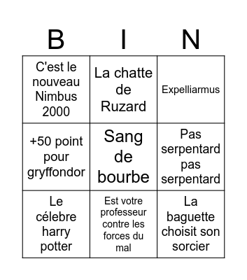 H.P 1 Bingo Card