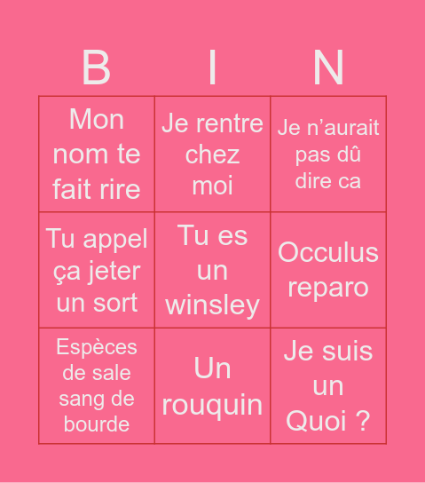 Harry Potter Bingo Card