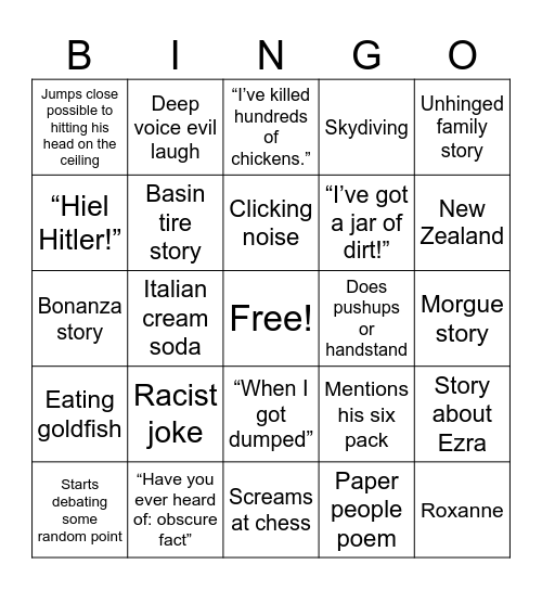 Samuel Meets a New Person Bingo Card