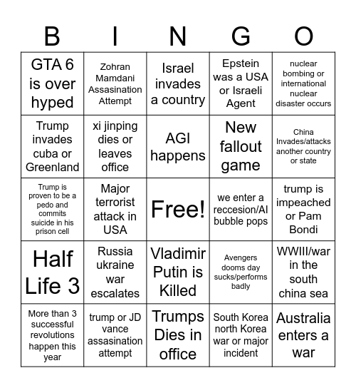 2026 Bingo Card