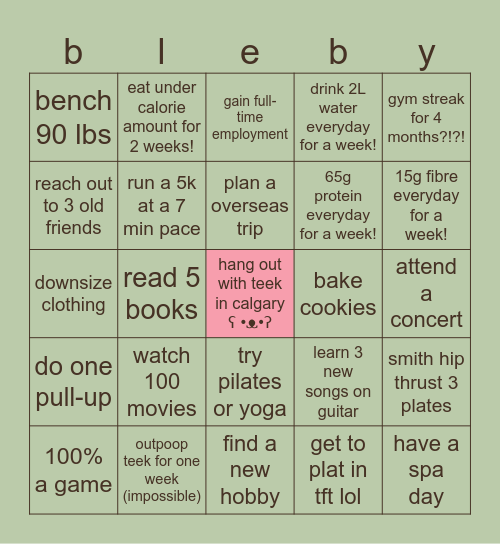 2026 bleby bingo (blebdy's) Bingo Card
