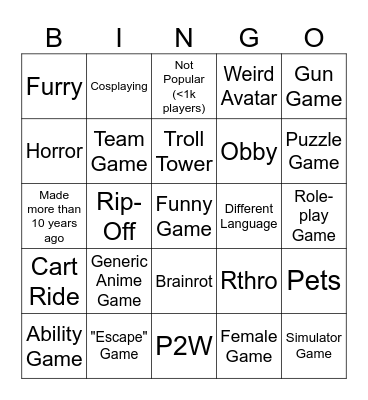 Roblox Bingo Card