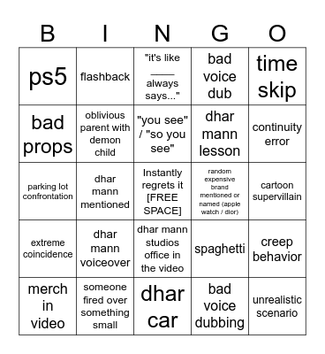 Dhar Mann Bingo v4 Bingo Card