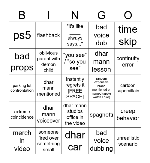 Dhar Mann Bingo v4 Bingo Card