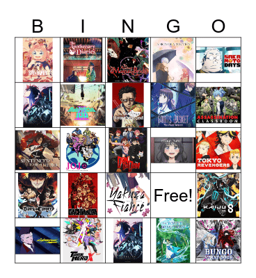 Anime Watch Card Bingo Card