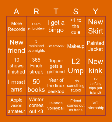Art's bingo card of 2026 Bingo Card