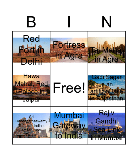 Landmarks Bingo Card