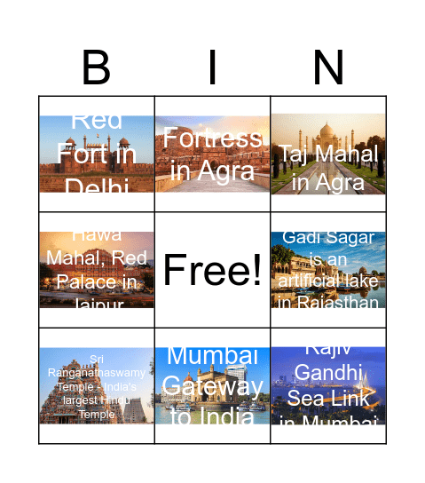 Landmarks Bingo Card