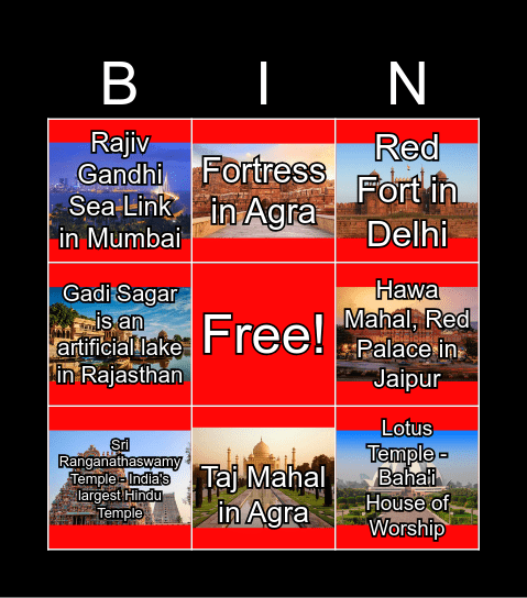 Landmarks Bingo Card