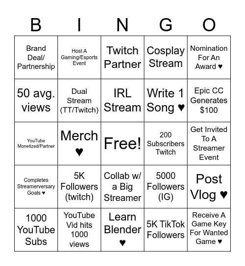 ♥ 2026 Goals ♥ Bingo Card