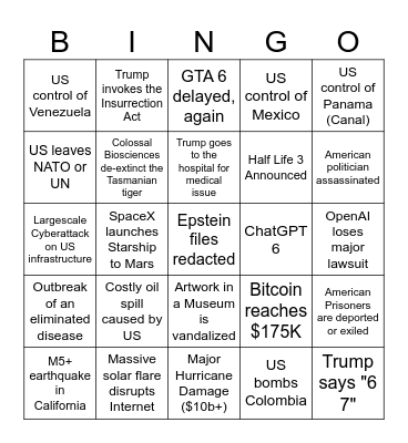 2026 Bingo Card