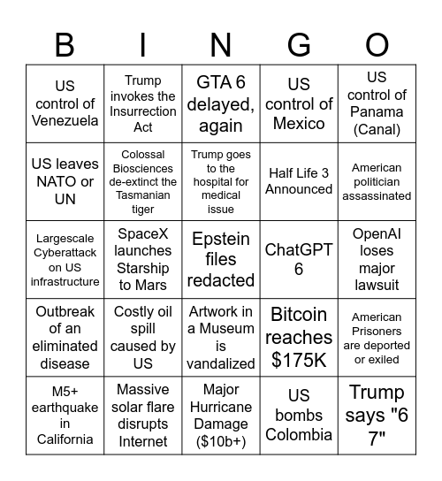 2026 Bingo Card