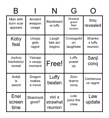 One Piece 2026 Bingo Card