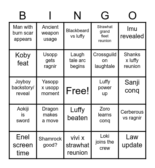 One Piece 2026 Bingo Card