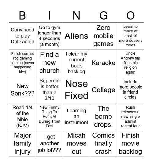2026 Jarsh Bingo Card