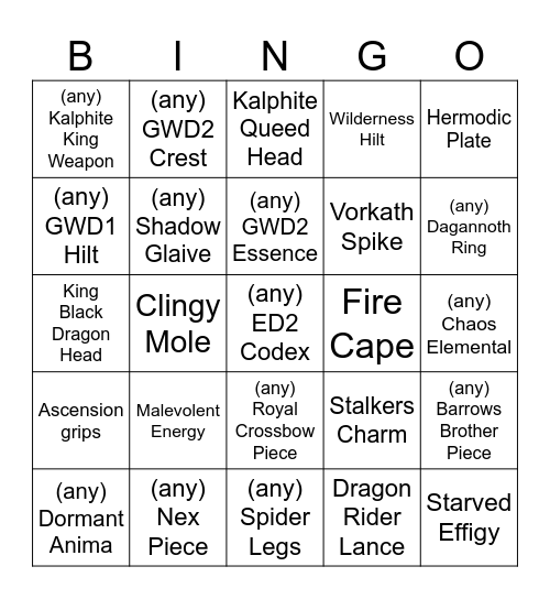 24K Clan Bingo Card