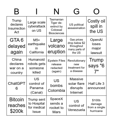 2026 Bingo Card