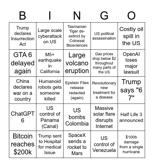 2026 Bingo Card