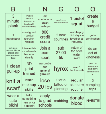 New Year Bingo Card