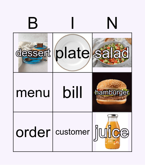 Restaurant Bingo Card