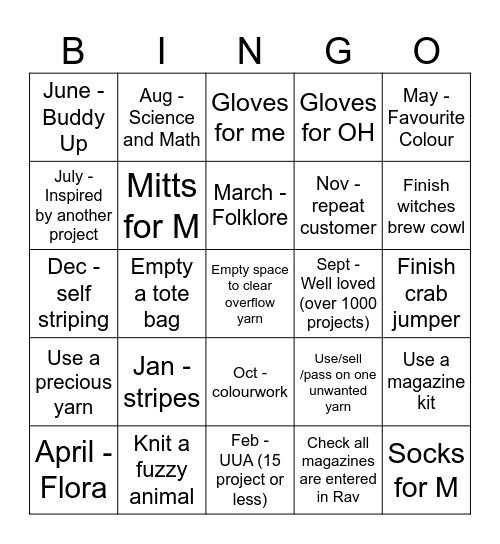 Knitting Bingo Card