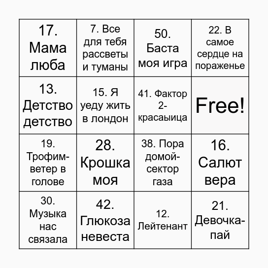 МУЗЫКАЛЬНОЕ ЛОТО Bingo Card