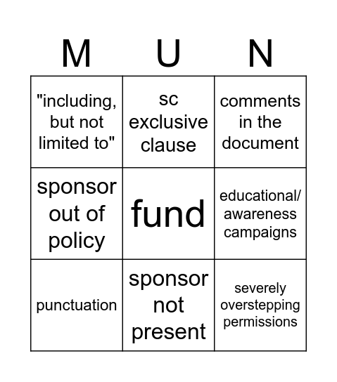 resolutions Bingo Card