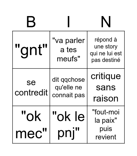 bingo de la folle Bingo Card
