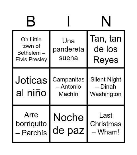BINGO MUSICAL NAVIDEÑO Bingo Card