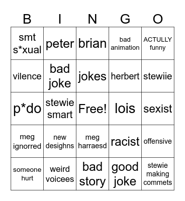 old family guy Bingo Card